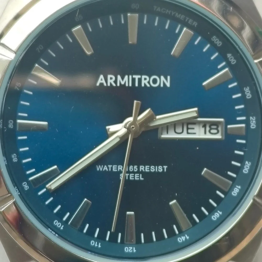 Men's Armitron Silver Tone Stainless Steel Scuba Diver Watch Date Blue Dial New